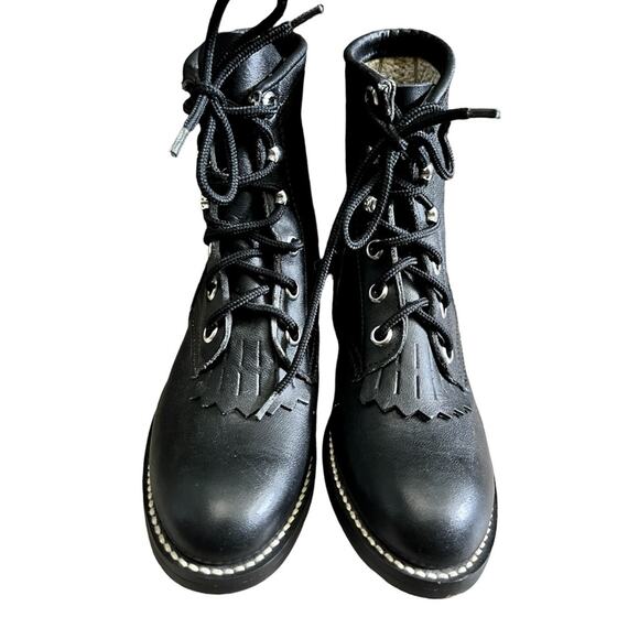 Justin 506 leather lace up riding boots junior size 11.5 black - Picture 1 of 10